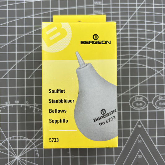 Swiss Made Bergeon 5733 rubber dust blower for cleaning watches and watchmaker tools.