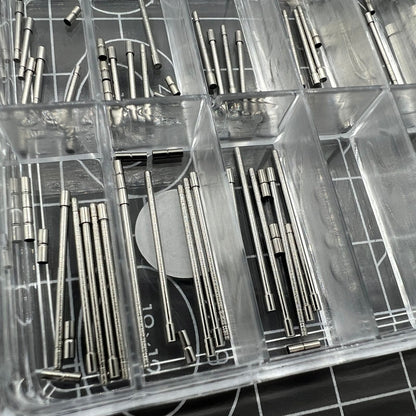 AB-638NTWP stainless steel notched tubes with pins for secure watch band assembly, 60pcs box, ideal for durable repairs.