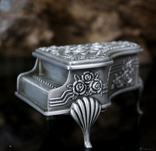 #0318 Piano with Rose Retro Rectangle Jewelry Box Trinkets Chest Jewelry Case