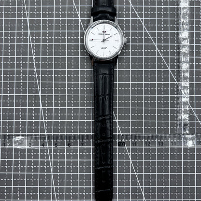 Beijing 31mm mechanical watch with silver case, black double rhomb strap, and classic three-hand design.