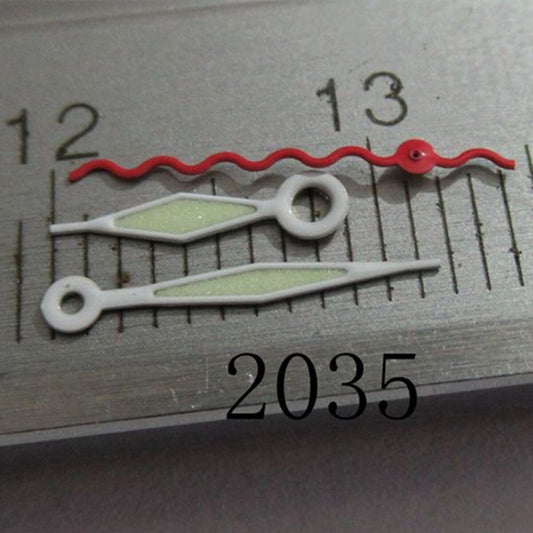 Waved red second hand with white lume trim for Miyota watch movements 2035 2115 2105