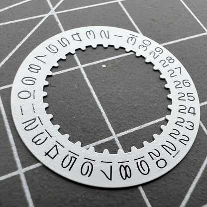 Vintage numeral font white date disk wheel for RLX 3135 watch movement, precise fit for replacement.