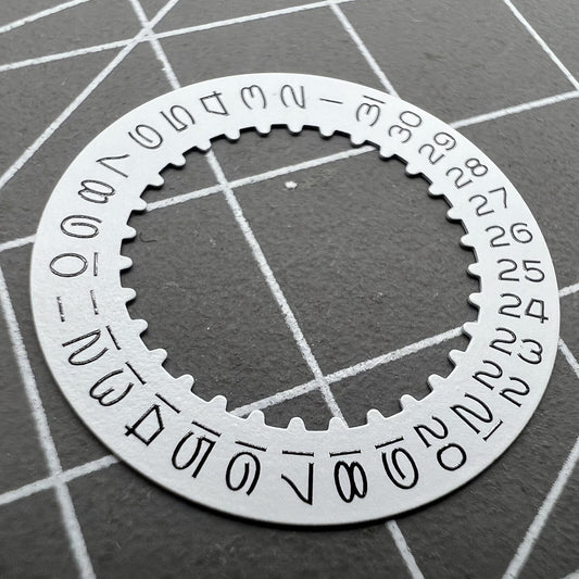 Vintage numeral font white date disk wheel for RLX 3135 watch movement, precise fit for replacement.