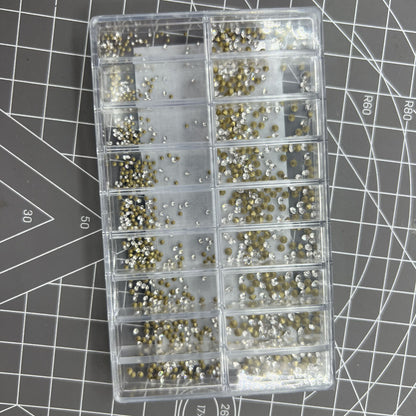 Box of 18 pointed bottom imitation diamonds for watch accessory decoration and DIY crafts.
