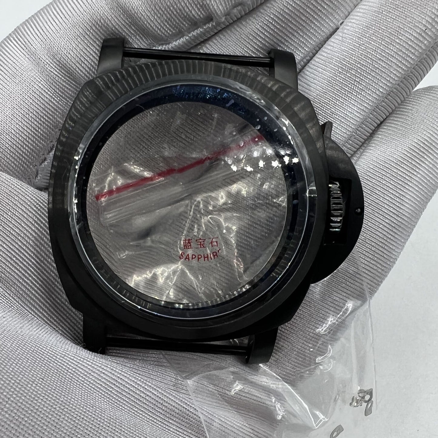44mm black sapphire glass watch case by 316L steel, compatible with Seagull ST3600/ST3621 and ETA6497/6498 movements.
