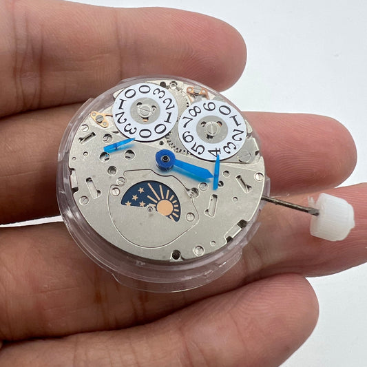 Shanghai LB20 automatic watch with moon phase at 6 and big date at 12, Chinese craftsmanship