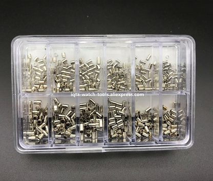 Set of 360 stainless steel watch case tubes in 12 sizes, waterproof and durable accessory.