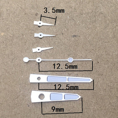 Aiguilles de montre 12,5 mm, vertes, lumineuses, garniture argentée, pour mouvement à quartz ISA 9232 