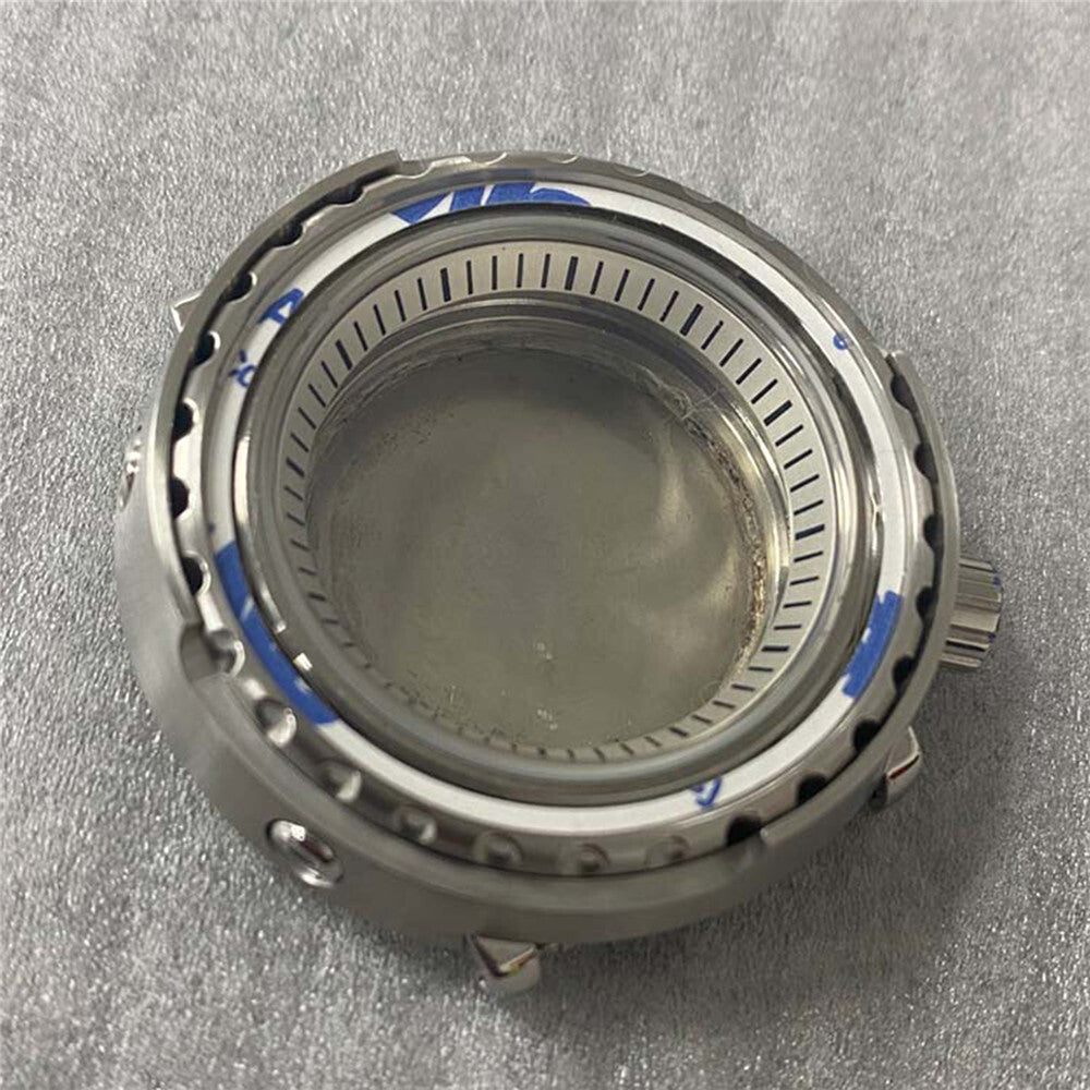 45MM stainless steel watch case with mineral glass and inner ring, compatible with NH35/NH36 movements.