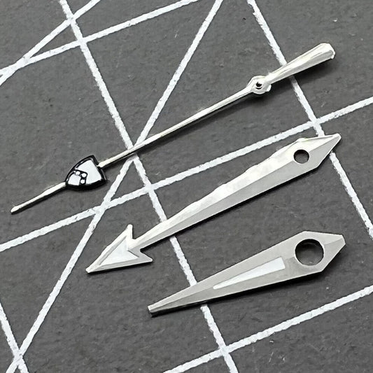 Silver pointed second hand with green lume, compatible with NH35/36 movements, for precise watch repair.