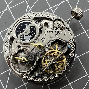 Double Mainspring Multi-function Hollow Mechanical Movement Double Time Zone