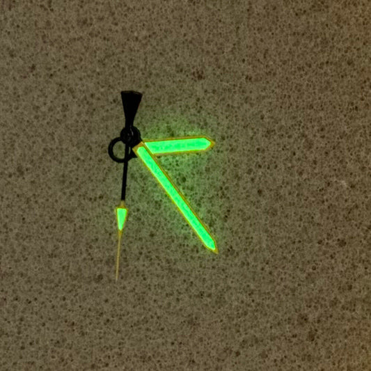 Yellow trim green luminous watch hands designed for NH35/NH36 movement. Perfect for watch repair.