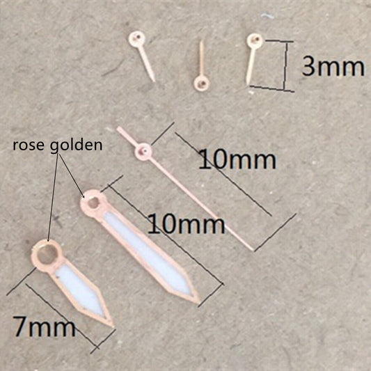 Aiguilles lumineuses de 10 mm avec garniture en or rose pour montres Miyota OS10, OS20, OS22, OS60, OS80