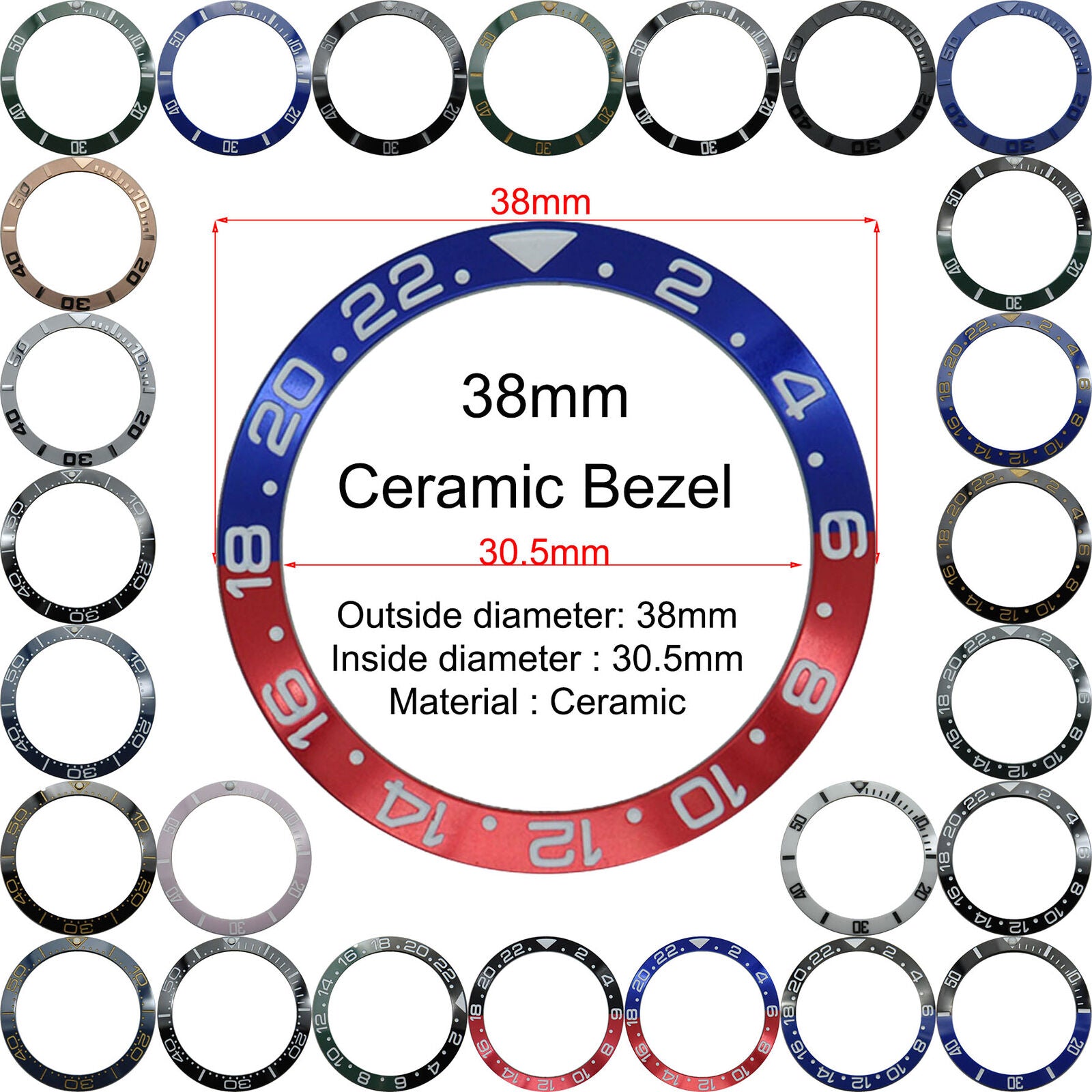 38mm ceramic GMT watch bezel for men's repair, durable and stylish accessory.