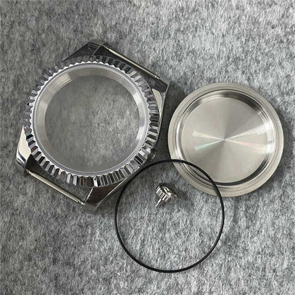 Stainless steel 39MM watch case kit with sapphire glass and solid bottom, compatible with NH35/NH36 movements.
