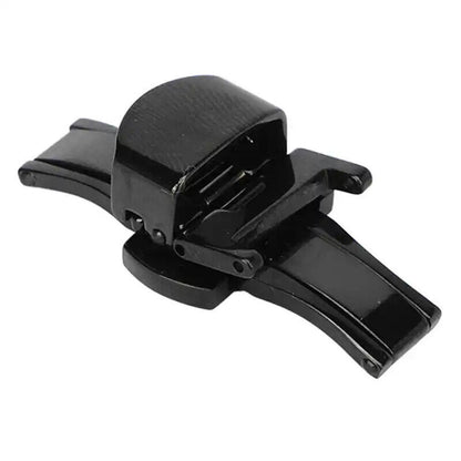 Black stainless steel double push button watch clasp buckle, secure fit for watch straps.