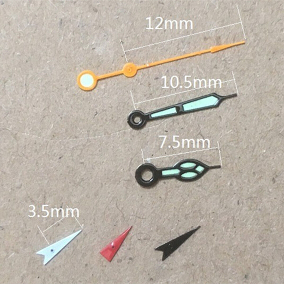 Aiguilles de montre lumineuses vertes et noires de 12 mm pour Miyota OS10 OS20 OS60 OS80