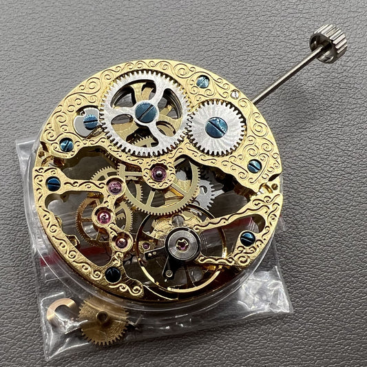 Golden Seagull ST3600 mechanical watch movement with hollow design and second hand at 9 o?clock