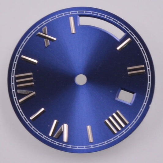 Silver nail-style watch dial with navy blue finish for Seagull ST1644, 28.5mm, stylish and precise.