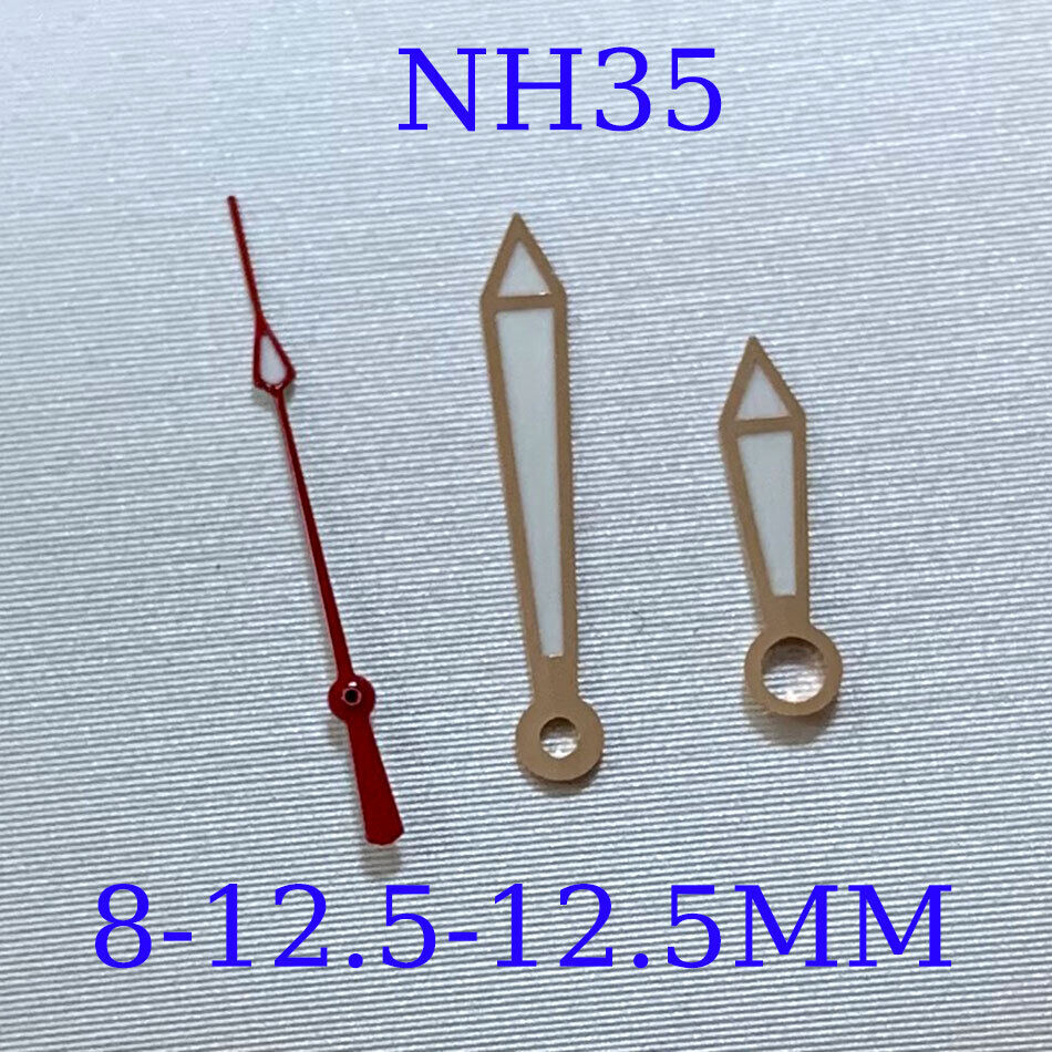 Green luminous watch hands set by B11 for NH35A/NH36A/4R36 movement, sizes 8/12.5/12.5mm, perfect for watch repair.