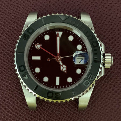 Boîtier de montre GMT 40 mm en acier inoxydable 3804 316L, verre saphir, aiguilles lumineuses