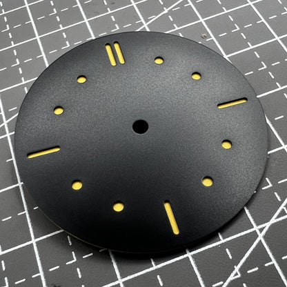 Black 39mm dial with green luminous dot for ETA 6497 6498 watch movement by Schwarzes.