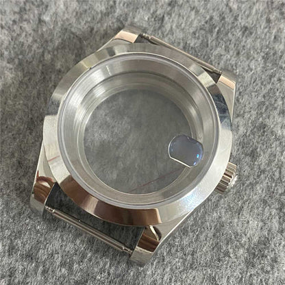 Transparent 39MM sapphire glass watch case for NH35/NH36, stainless steel, durable design.