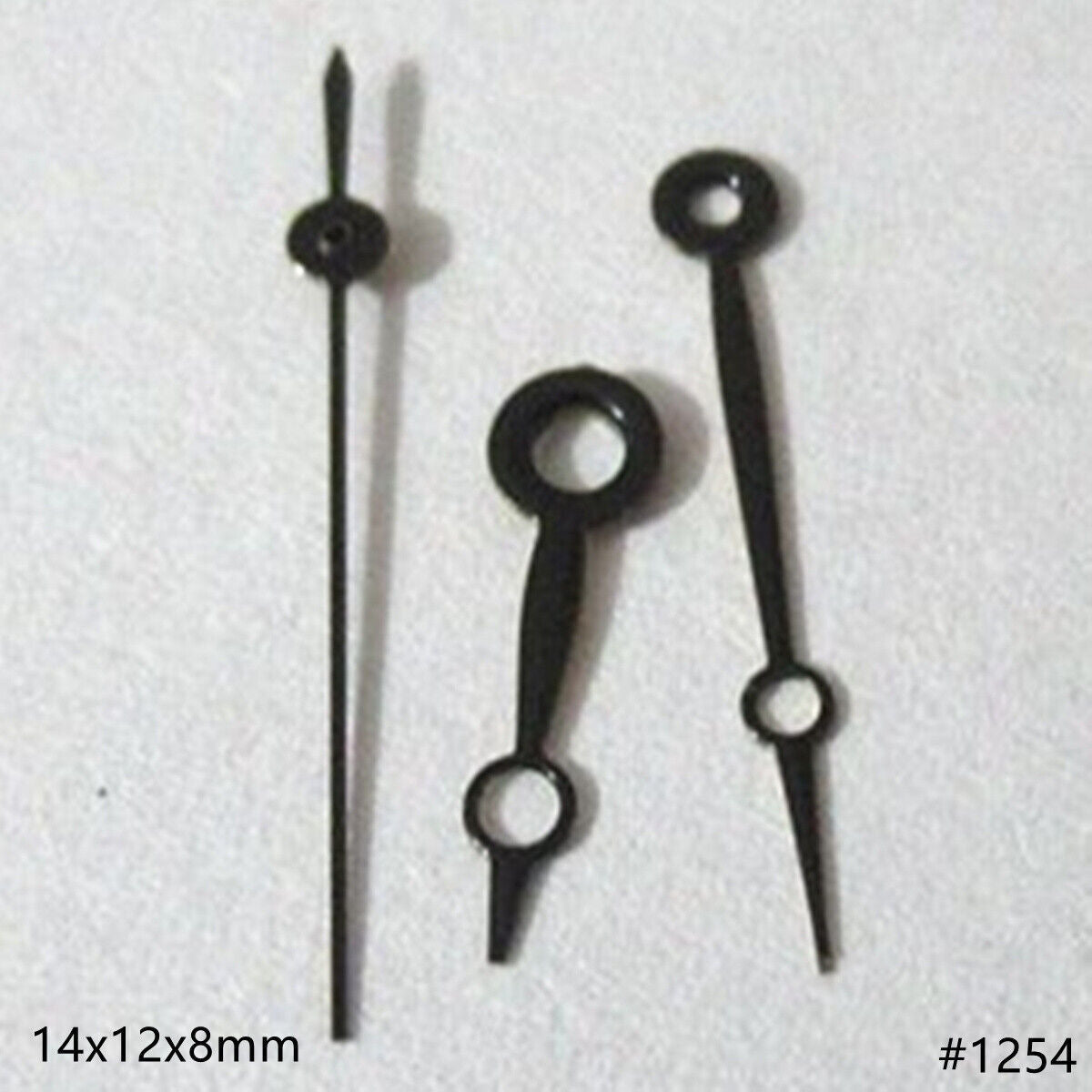 14mm hollow black watch hands set by Miyota, fits 2035, 2115, 2105, 2305 movements, sleek design.