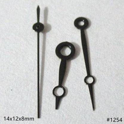 14mm hollow black watch hands set by Miyota, fits 2035, 2115, 2105, 2305 movements, sleek design.
