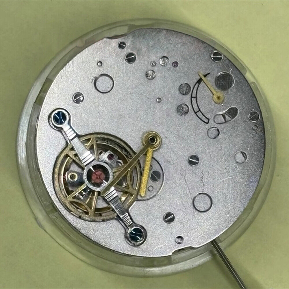 Shanghai brand watch accessory featuring mechanical movement with bare balance wheel and 6 o'clock flywheel detail.