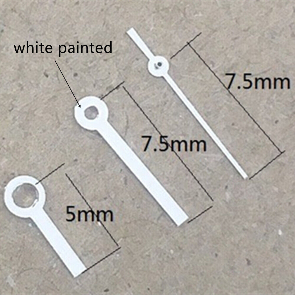 White painted square tip watch hands, 7.5mm, compatible with Miyota 1M12, no lume, classic style.