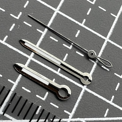 Silver trim watch hands set compatible with ETA 2824, 2834, 2836, 2846 movements.