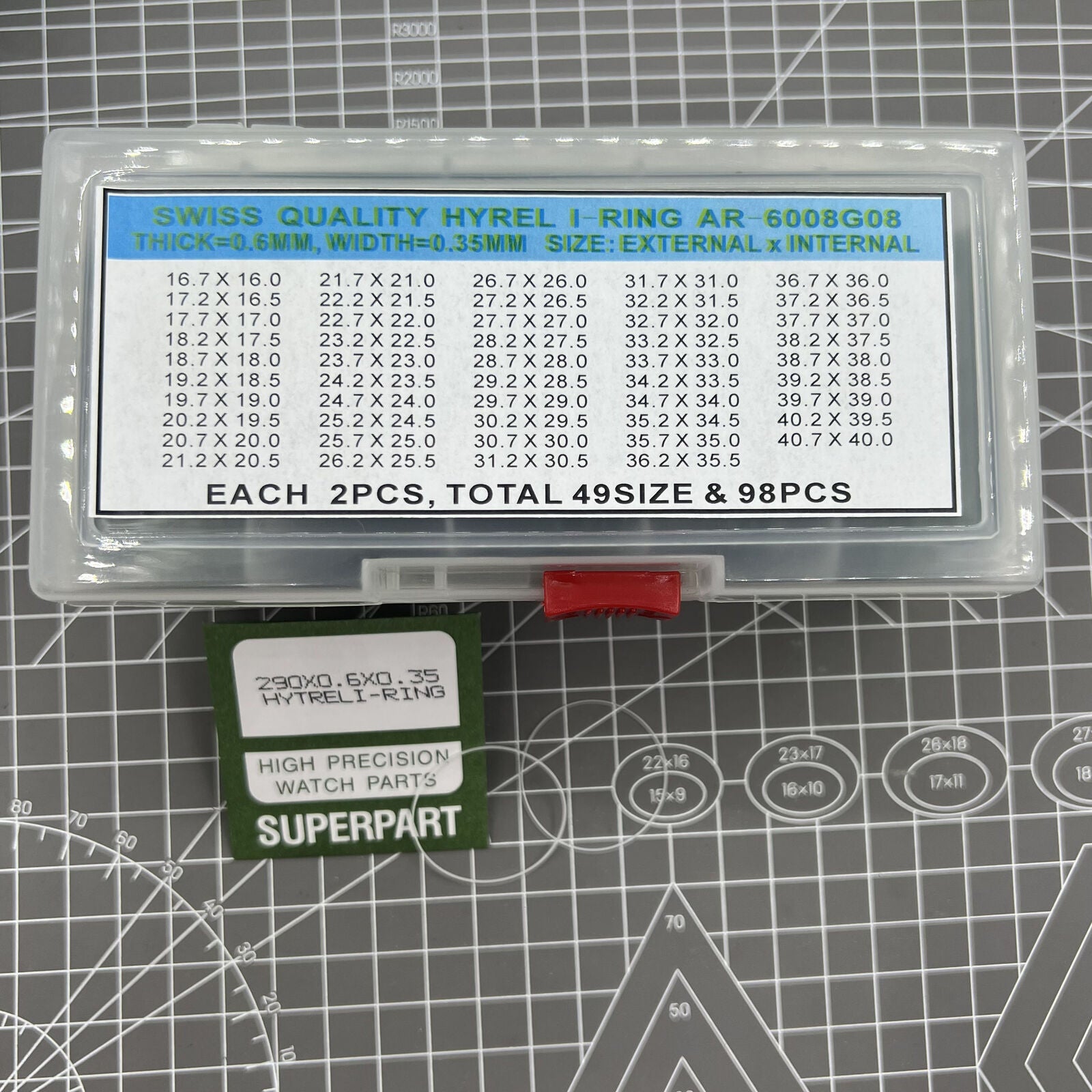 Waterproof O ring watch back gasket washers by AR-6008G08, 49 sizes, 98 pieces for watch repair.