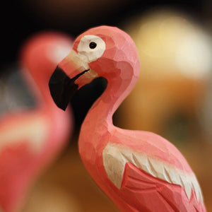 New Cute Handmade Pink Flamingo Wooden Figurine Sculpture Decorative Artwork