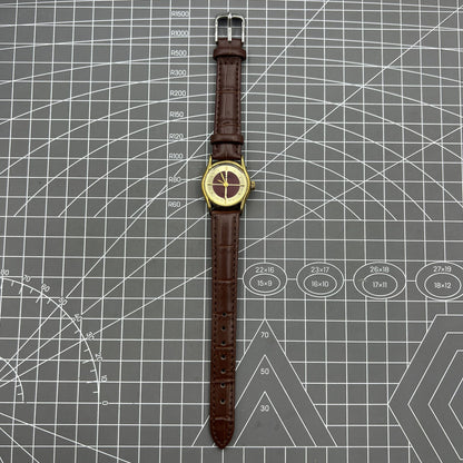 Brown 26mm Liaocheng TAISHAN manual mechanical lady watch with 19 jewels and golden nail details