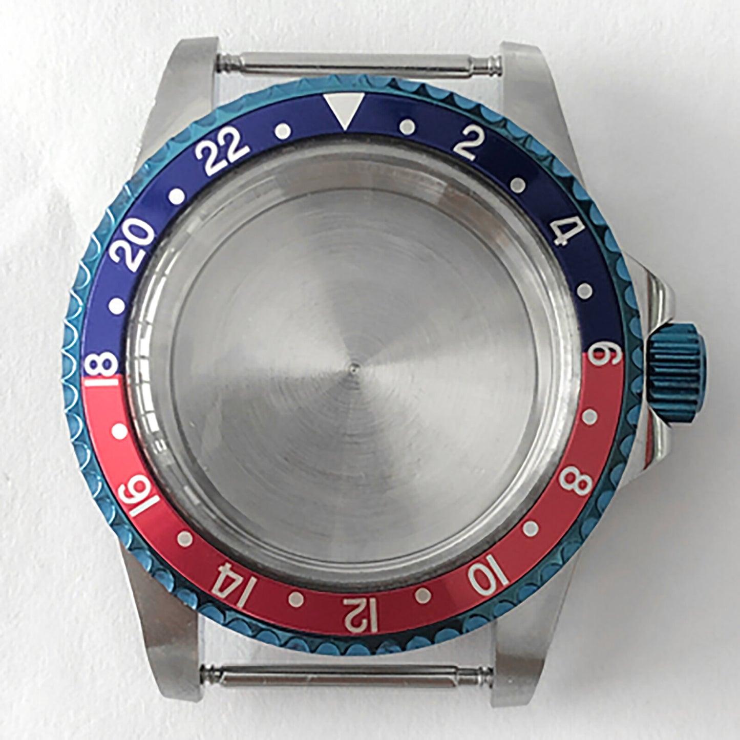 Blue retro 39.5mm stainless steel watch case with acrylic mirror, compatible with NH35/NH36 movements.