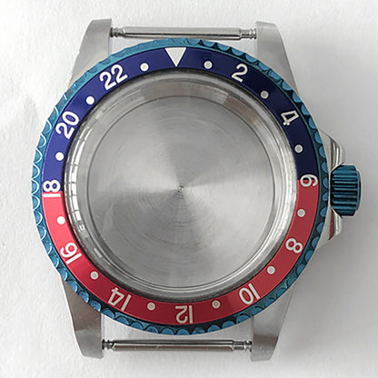 Blue retro 39.5mm stainless steel watch case with acrylic mirror, compatible with NH35/NH36 movements.