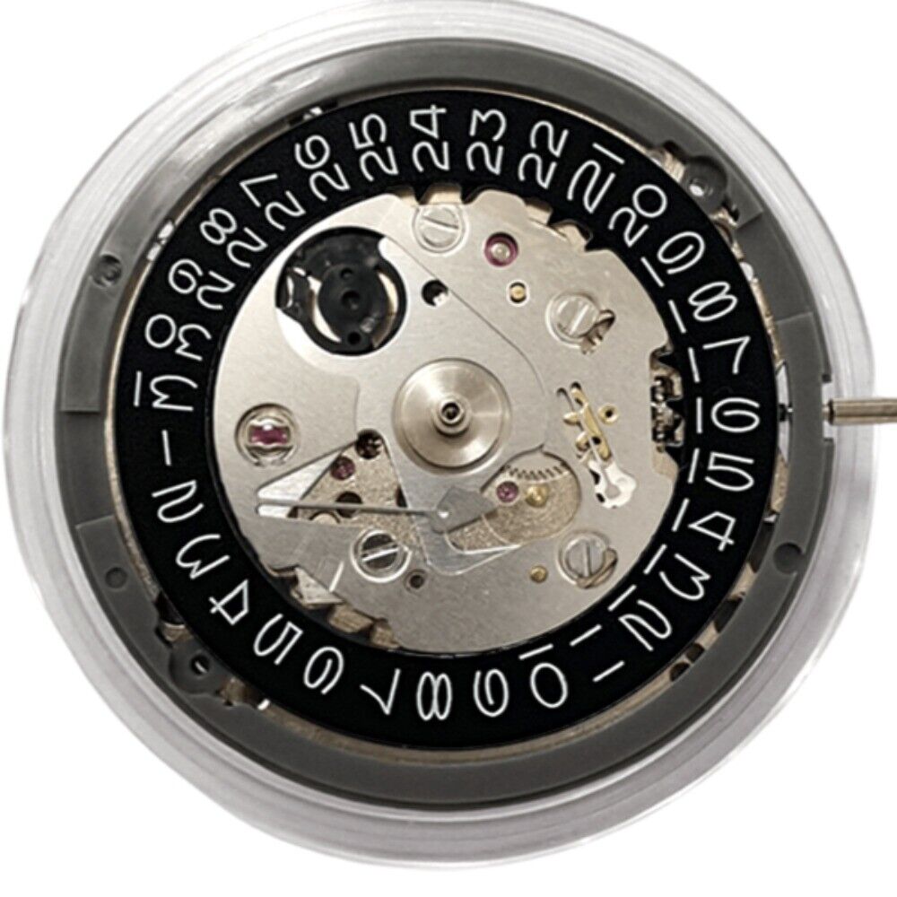 Japan NH35 automatic watch movement with vintage black date wheel, 24 jewels for precise timekeeping