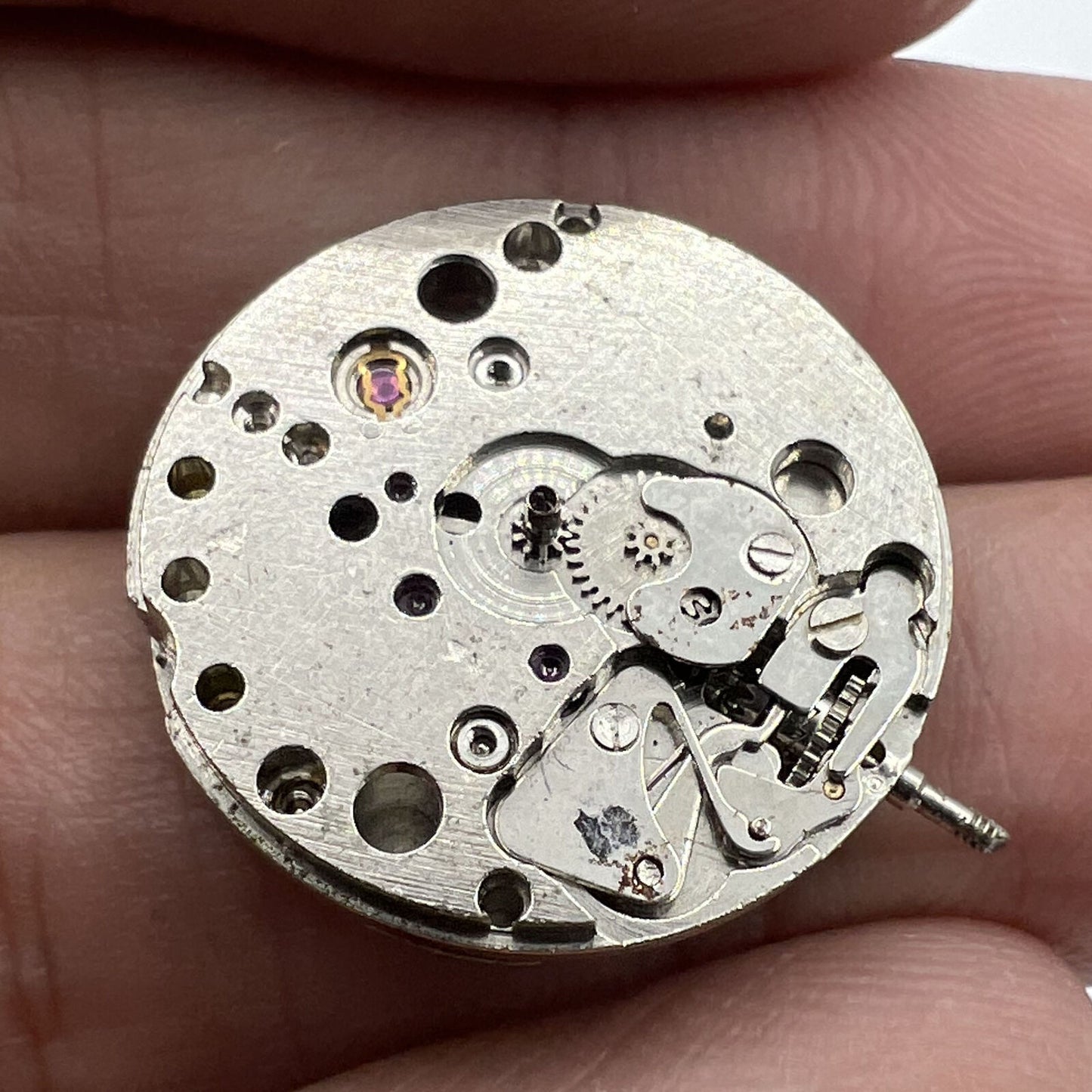 1. Close-up of 7121 3121 automatic mechanical watch movement for repair practice by China Made.  