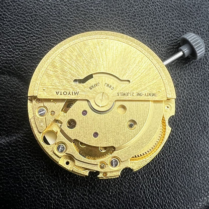 Golden Miyota Citizen 8200/8215 mechanical watch movement with double calendar date, ideal for premium watch repairs.