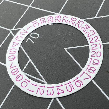 Pink character disk date wheel for NH35 NH36 watch movements with white background, suitable for date@3 display.