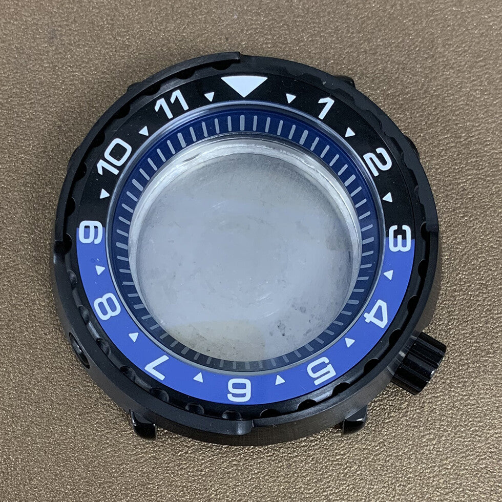 45mm PVD black stainless steel watch case with ceramic ring and mineral glass for NH35 movement.