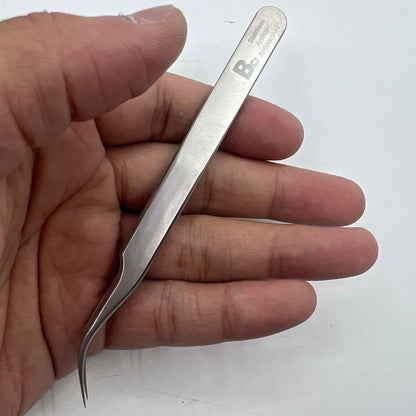 Swiss Bergeon 7026-7 fine curved antimagnetic tweezers, 110mm, perfect for precise watch repair tasks.