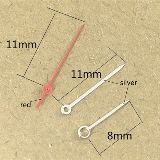 Aiguilles de montre argentées et rouges sans lumens de 11 mm pour mouvement Miyota 1M12