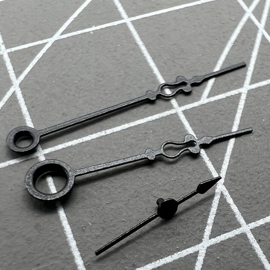 Small black floral watch hands by Seagull, designed for ST3600/ST3621 and ETA6497/6498 movements, elegant accessory.