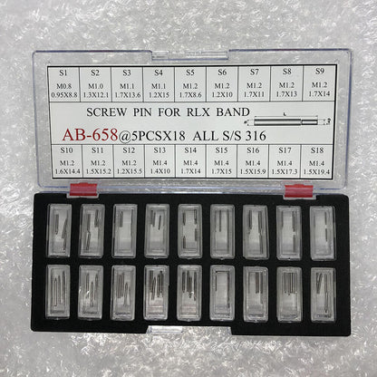 Set of 90 screw-type watch band link pins by AB-658, perfect for bracelet band repairs and adjustments