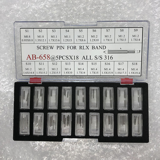 Set of 90 screw-type watch band link pins by AB-658, perfect for bracelet band repairs and adjustments