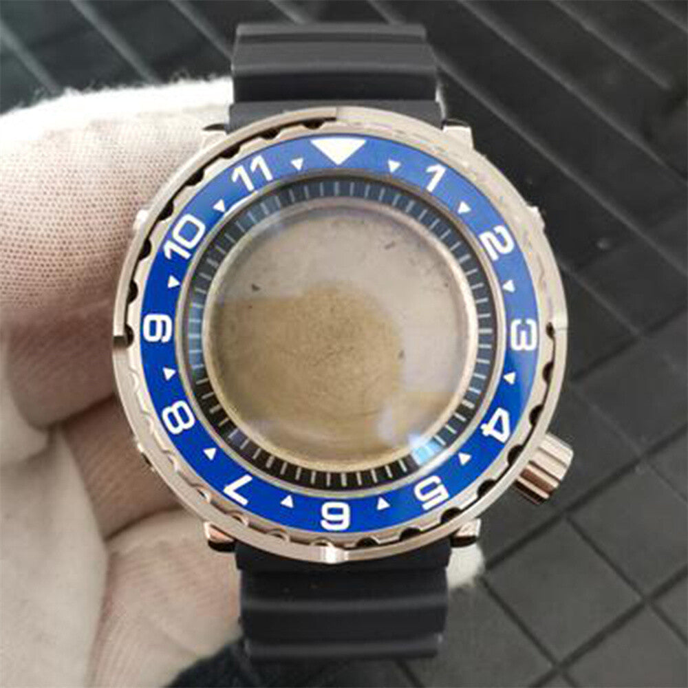 45mm stainless steel watch case with black strap for NH35/NH36 movement. Durable and stylish.