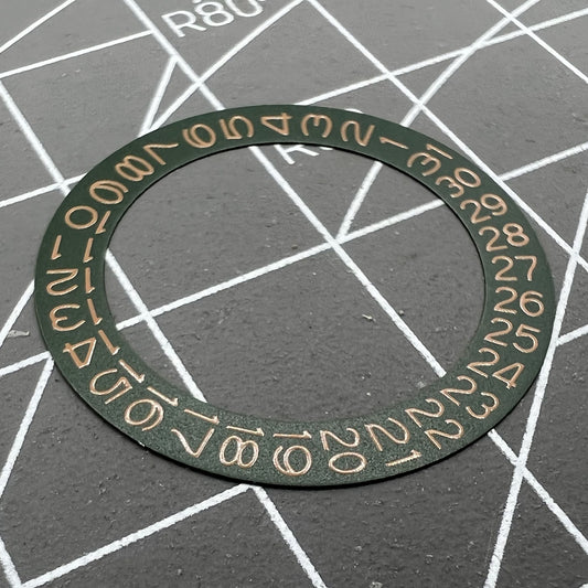 Dark hunter green date wheel with ochre brown font for Miyota NH35 NH36 watch accessories.