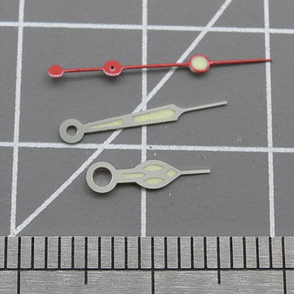 Aiguilles de montre rouges pour secondes, 12,5 mm, vert luminescent, garniture argentée, pour mouvement NH35 NH36